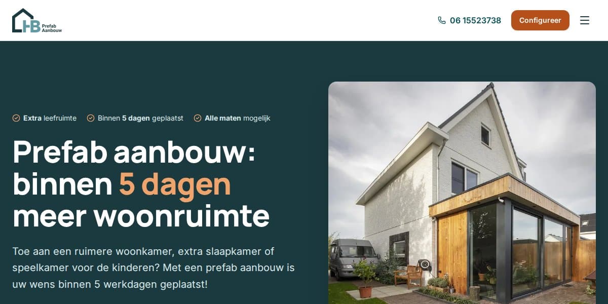 Case screenshot van HB Prefab Aanbouw